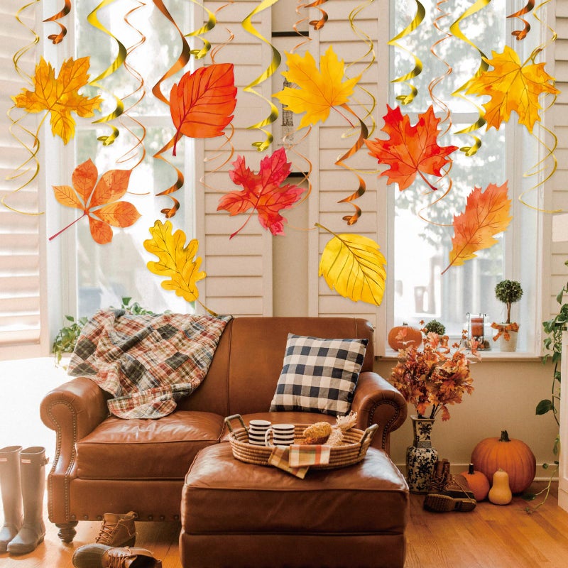 KALEFO Fall Decorations Autumn Thanksgiving Decoration Maple Leaf Themed Party Supplies Hanging Foil Swirl Decor for Home Ceiling Favors - Image 3